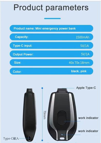 Mini batería de llavero para Iphone o Android 1500 mah